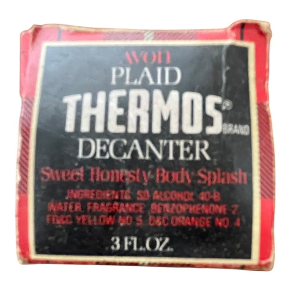 Vintage Avon Sweet Honesty Body Splash Plaid Thermos Decanter 3 fl oz Women's